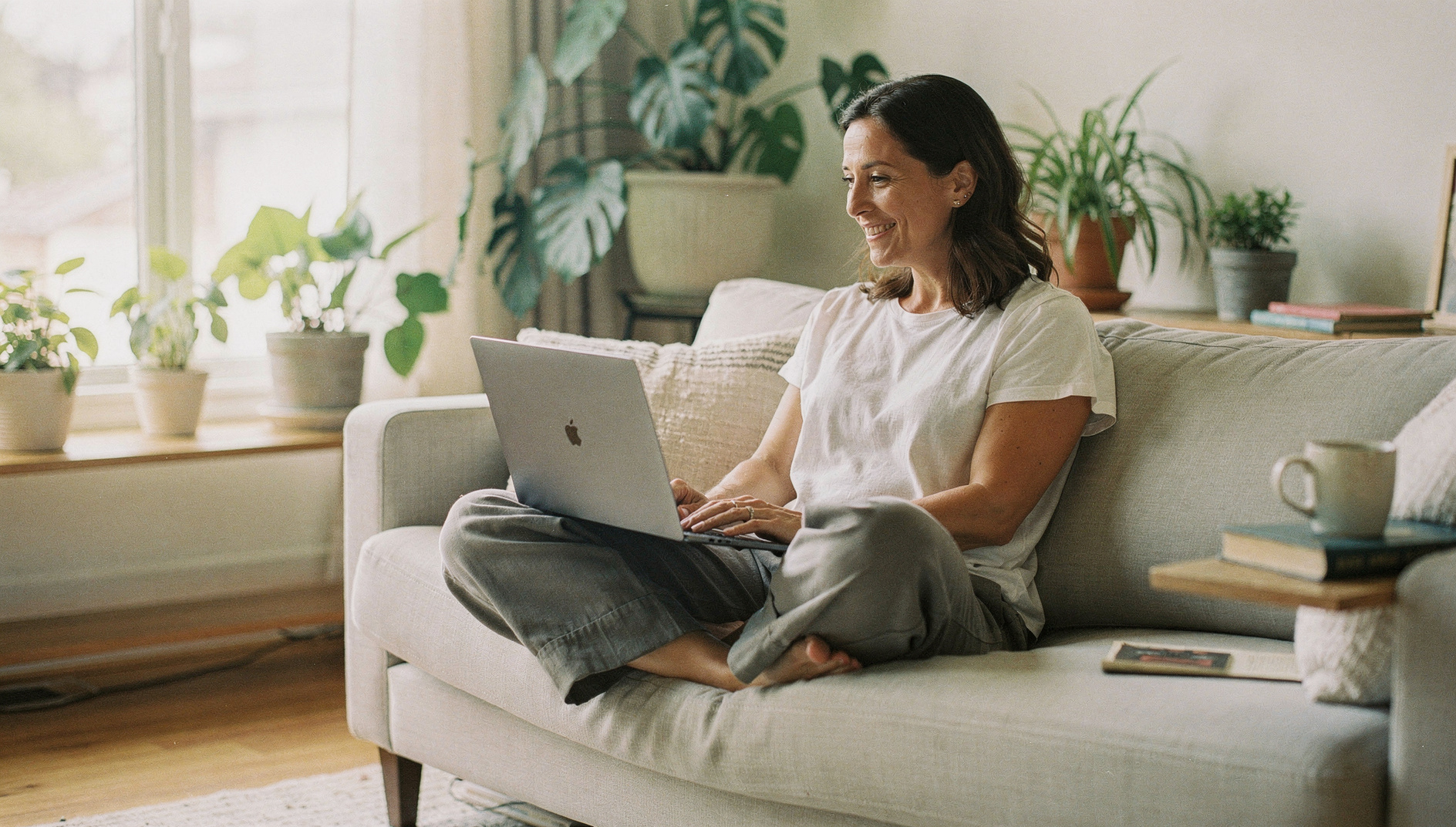 A California patient meeting her Better Off provider by video from her living room